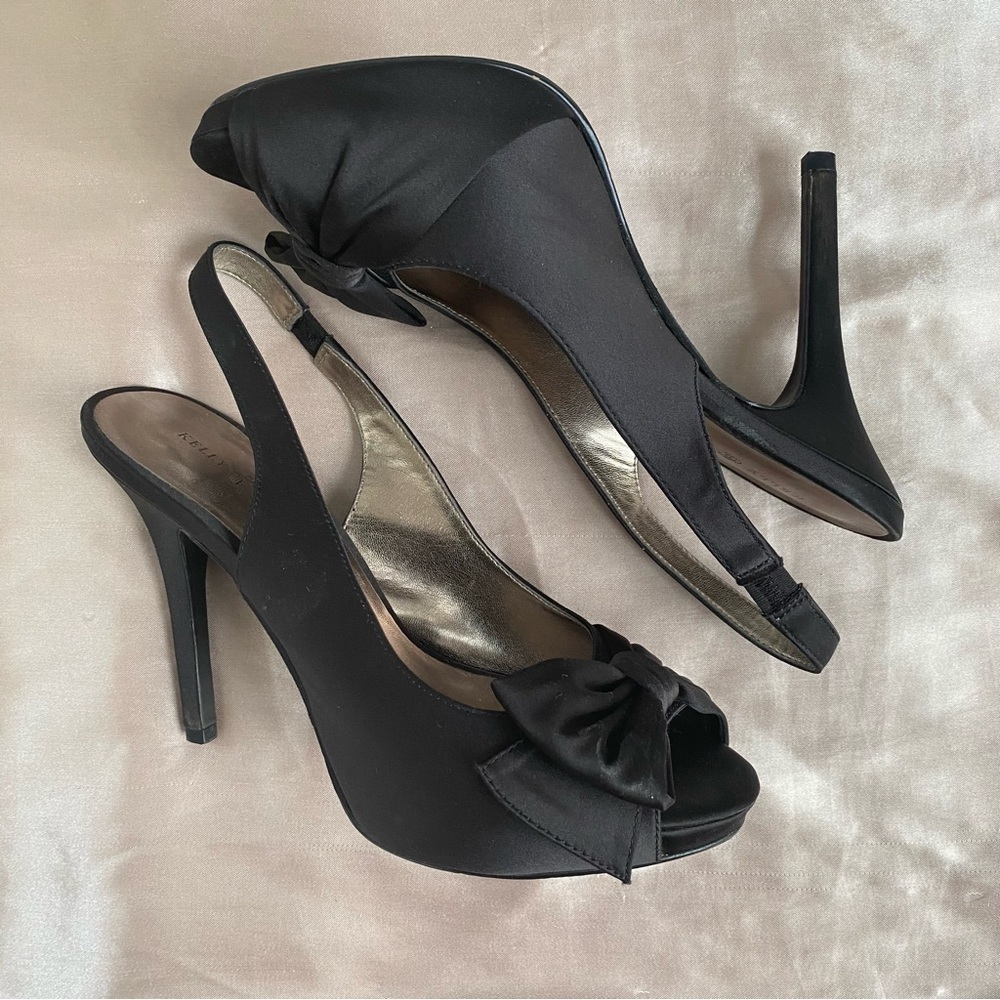 🌷 Black Slingbacks with Peep Toe Bow - Picture 3 of 6